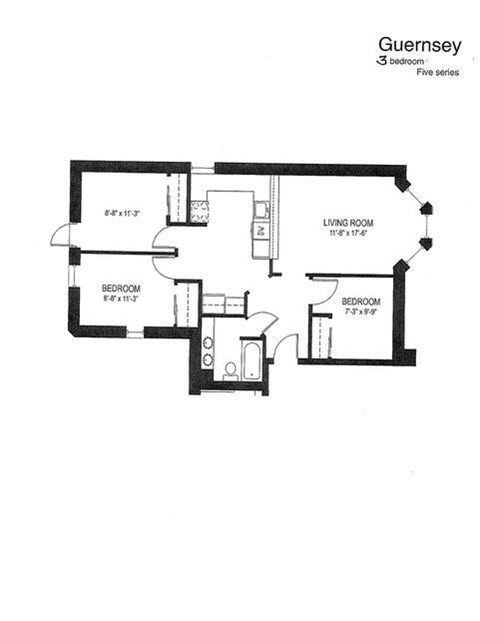 Floor plan for 2 beds, 1 bath, 808 sqft